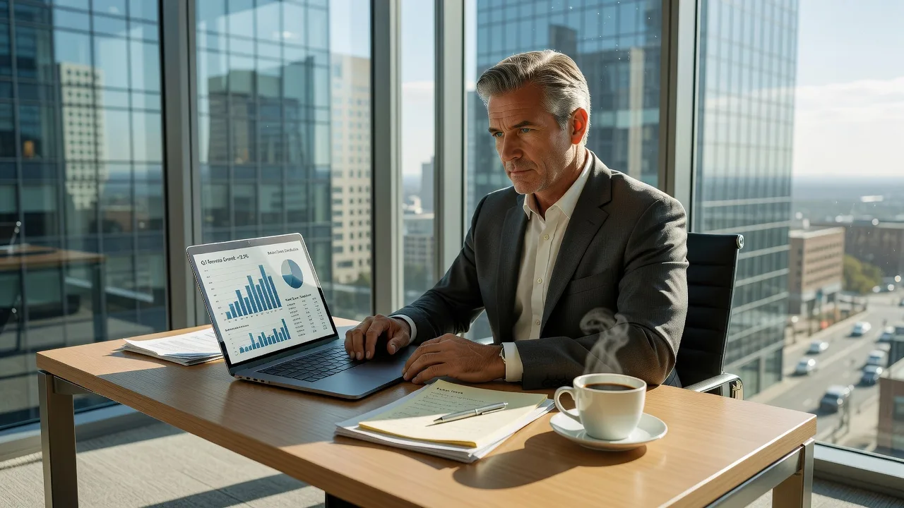 Executive reviewing reports