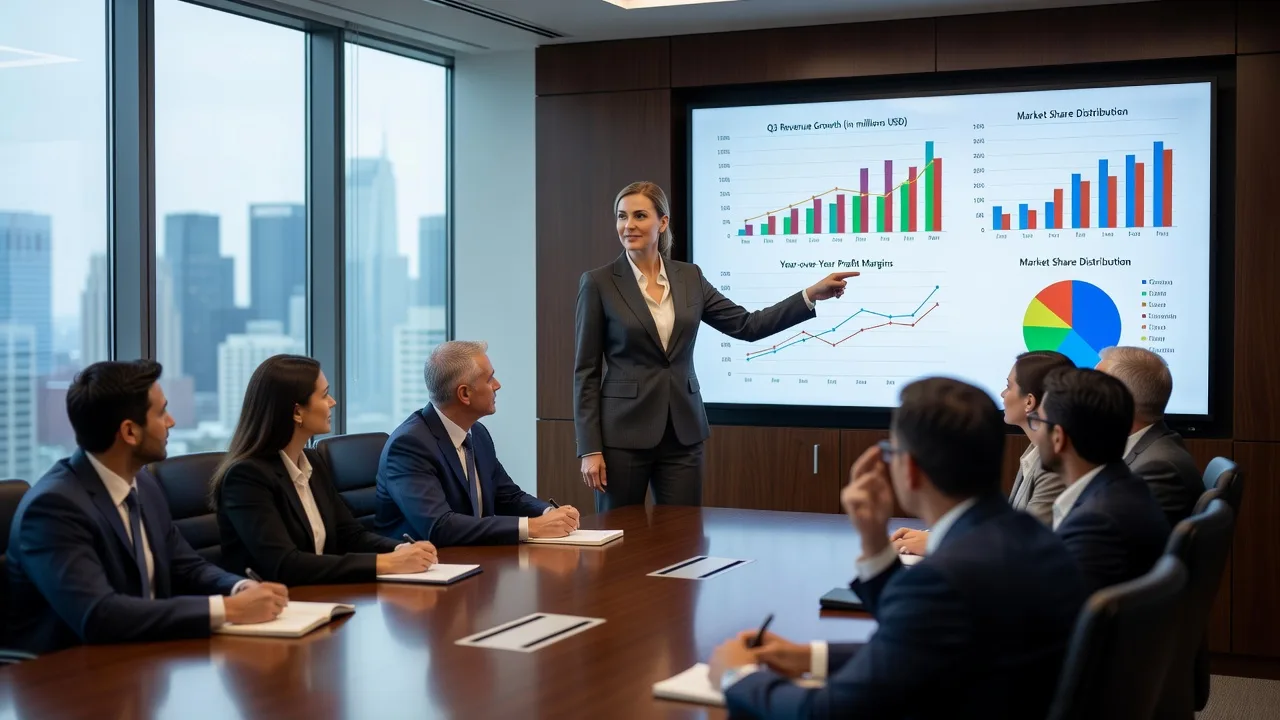 Woman presenting financial data